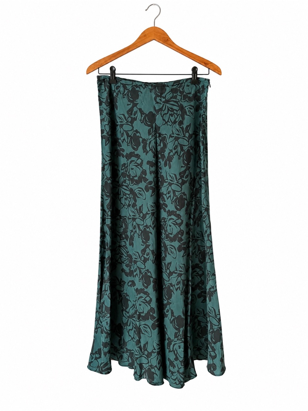 Vintage Velvet by G&S Floral Column Maxi Skirt Raw Edge Green Black S